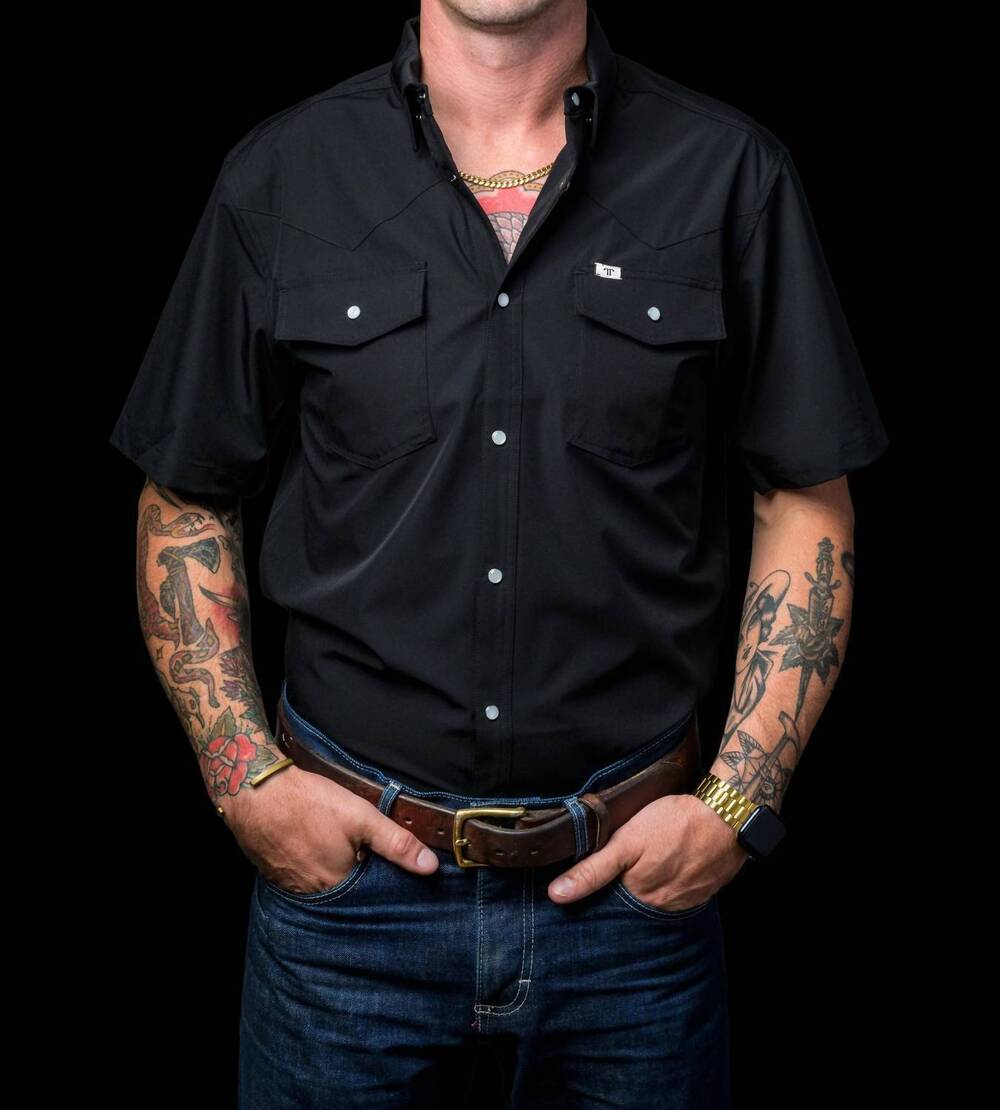 NEW FERRELL short sleeve snap shirt in black